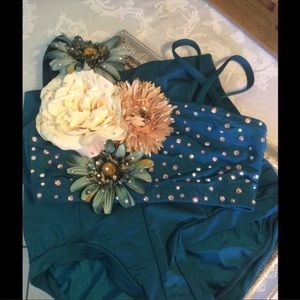 Lyrical Dance Costume Teal Floral Festival Medium